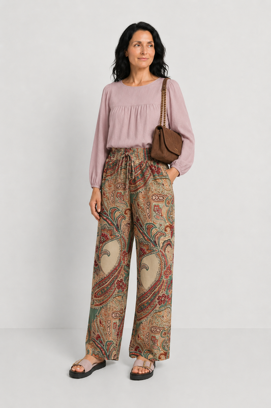 SORINA | PANTALONI LEJERI CU PRINT ELEGANT
