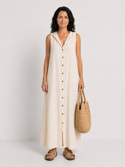 MARUNE | ROCHIE MAXI FĂRĂ MÂNECI CU ÎNCHIDERE ȘI GLUGĂ