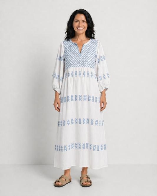 EVADNE | ROCHIE MAXI CU BRODERIE ȘI DECOLTEU ÎN V