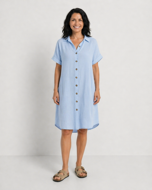 BRISEIS | ROCHIE PÂNĂ LA GENUNCHI CU GULER ȘI MÂNECI SCURTE