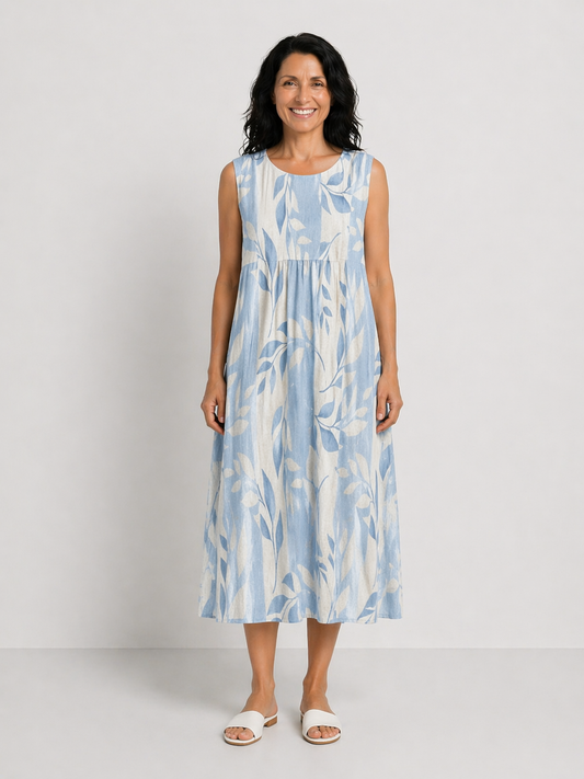 SOLENE | ROCHIE MIDI FĂRĂ MÂNECI CU PRINT DE FRUNZE