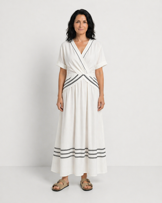 SEREN | ROCHIE MIDI CU DECOLTEU ÎN V ȘI MÂNECI SCURTE