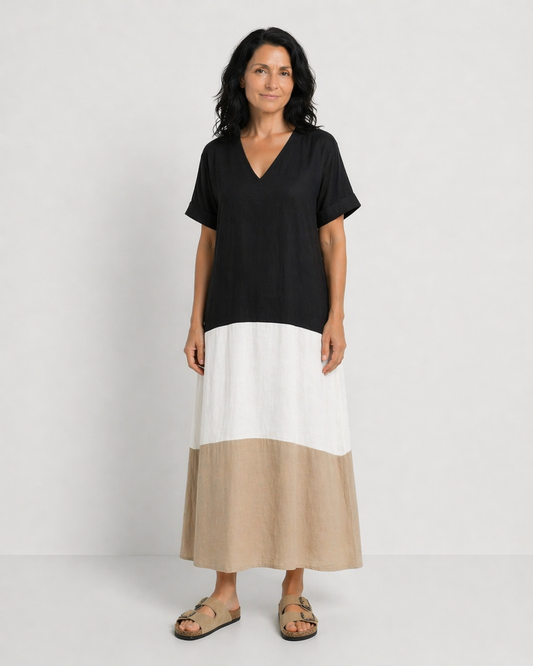 THALIA | ROCHIE MIDI CU BLOCURI DE CULOARE ȘI MÂNECI SCURTE