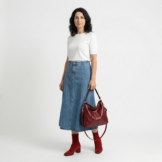 ELENA | FUSTĂ MIDI DIN DENIM